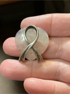 925 Sterling Silver Vintage Shube Real Rose Quartz Cancer Awareness Pin Brooch